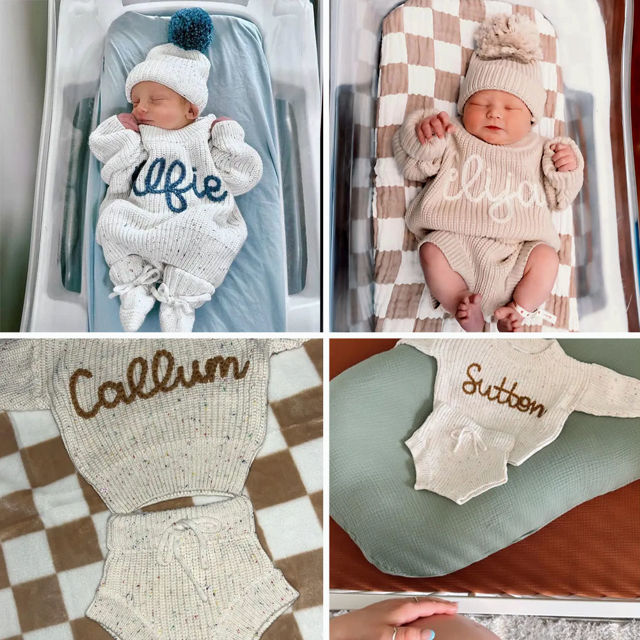 Picture of Newborn Baby Embroidered Sweater Set - Custom Embroidered Baby Sweaters -  Baby Shower Gift