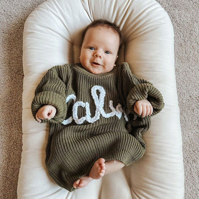 Picture of Newborn Baby Embroidered Sweater Set - Custom Embroidered Baby Sweaters -  Baby Shower Gift