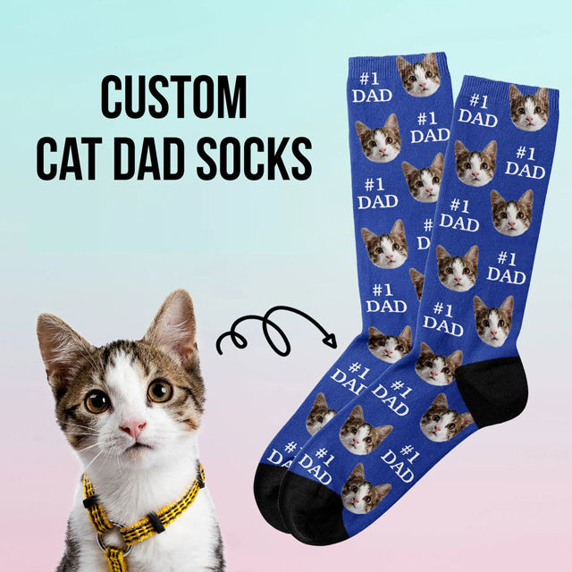 Picture of Custom Cat Dad Photo Socks - Personalized Gift for Dad and Man