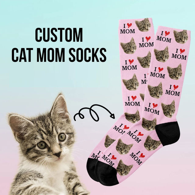 Picture of Custom Cat Mom Photo Socks - Personalized Gift for Pet Lovers