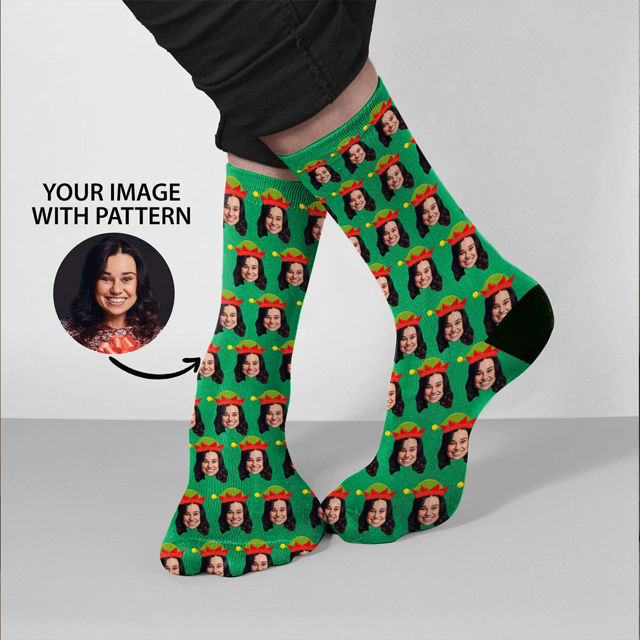 Picture of Custom Christmas Photo Socks with Lovely Santa Hat - Personalized Christmas Gift for Family