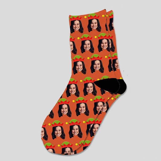 Picture of Custom Christmas Photo Socks with Lovely Santa Hat - Personalized Christmas Gift for Family