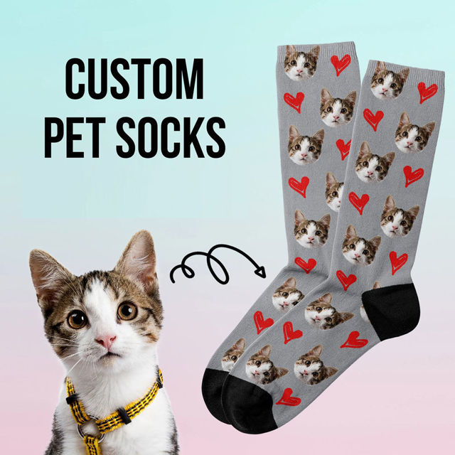 Picture of Custom Pet or Human Face Socks with Lovely Heart - Best Personalized Gift for Family and Friends