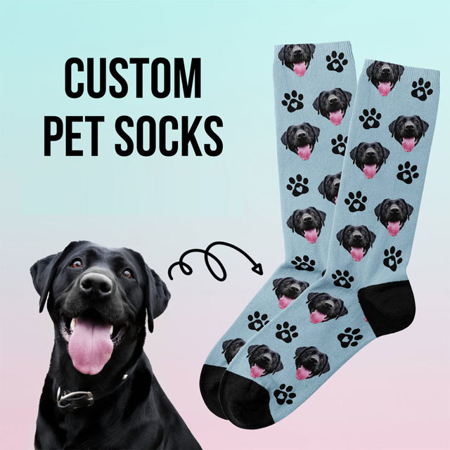 Picture of Custom Pet Photo Face Socks with Dog Paw - Personalized Gift for Pet Lovers