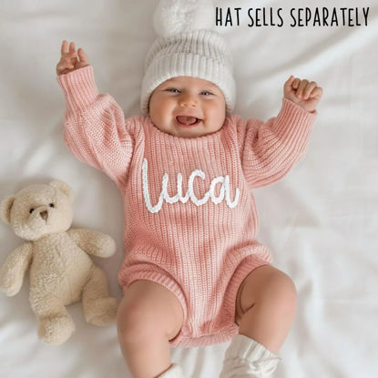 Picture of Personalized Baby and Toddler Personalized Embroidered Sweaters - Custom Name Embroidered Bodysuit Sweaters - Knitted Christmas Sweaters