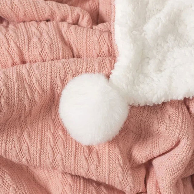 Picture of Personalised Embroidered Blanket - Custom Name Jacquard Knit Pom Pom Blanket - Pom Pom and Sherpa Fleece Backing