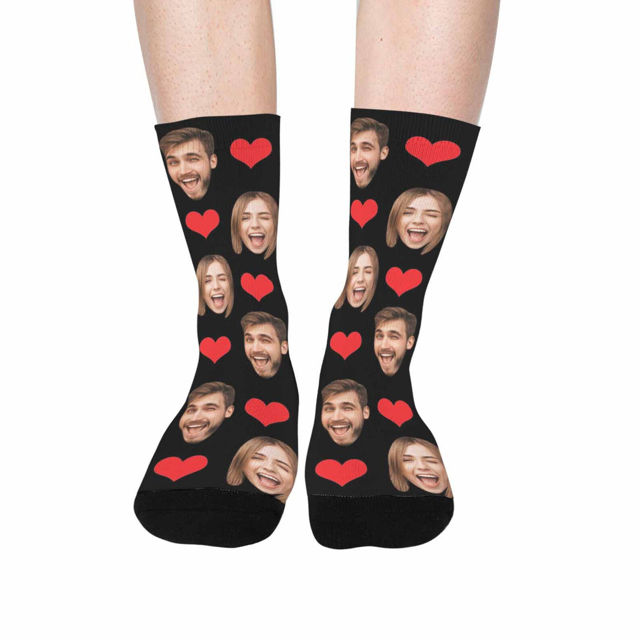 Picture of Custom Photo Face Socks with Heart - Gift for Couples and Family - Personalized Socks Gift