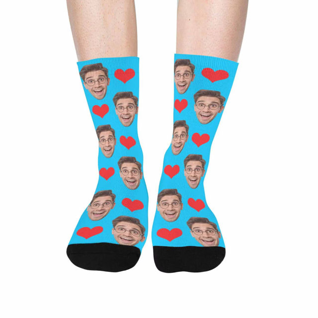 Picture of Custom Photo Face Socks with Heart - Gift for Couples and Family - Personalized Socks Gift