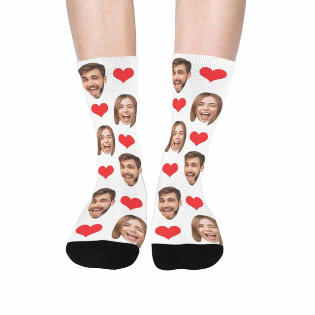 Picture of Custom Photo Face Socks with Heart - Gift for Couples and Family - Personalized Socks Gift