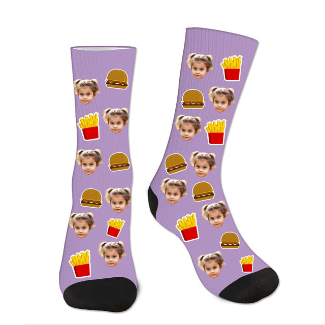 Picture of Custom Burgers and Fries Photo Face Socks - Personalized Socks Gift