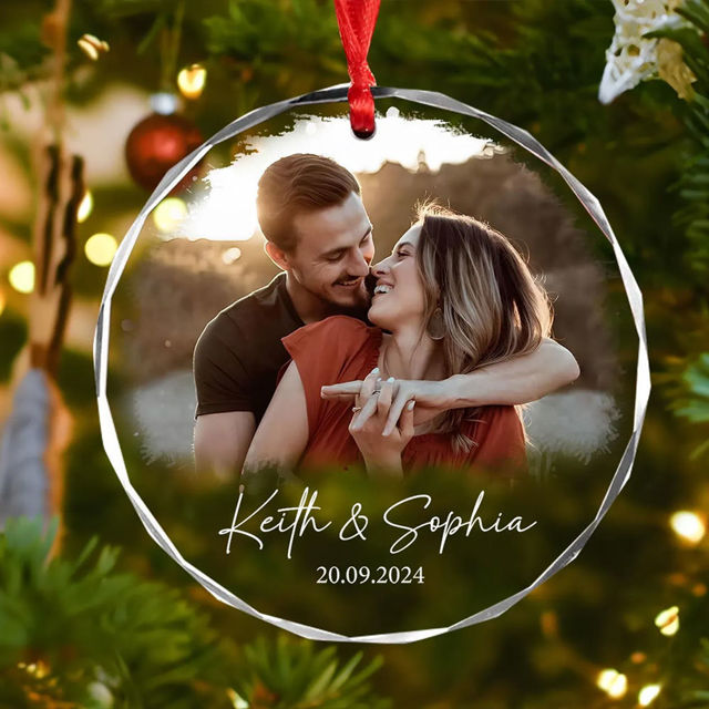 Picture of Couple Christmas Tree Crystal Ornaments with Photo - Custom Christmas Tree Ornament - Xmas Home Decor - Christmas Ornament