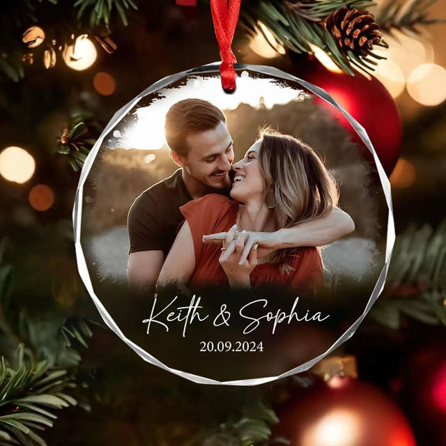 Picture of Couple Christmas Tree Crystal Ornaments with Photo - Custom Christmas Tree Ornament - Xmas Home Decor - Christmas Ornament