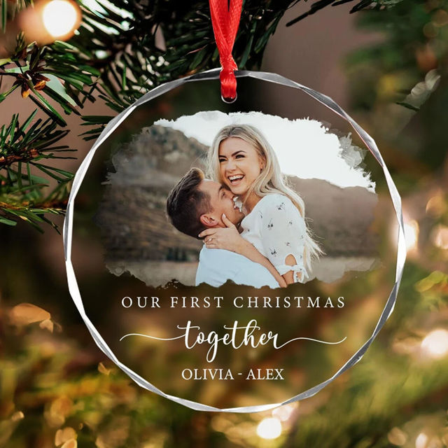 Picture of Couple Christmas Tree Crystal Ornaments with Photo - Custom Christmas Tree Ornament - Xmas Home Decor - Christmas Ornament