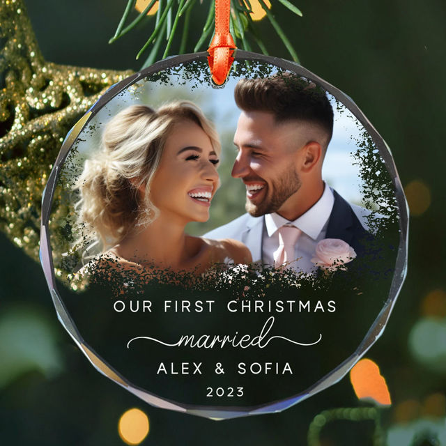 Picture of Couple Christmas Tree Crystal Ornaments with Photo - Custom Christmas Tree Ornament - Xmas Home Decor - Christmas Ornament
