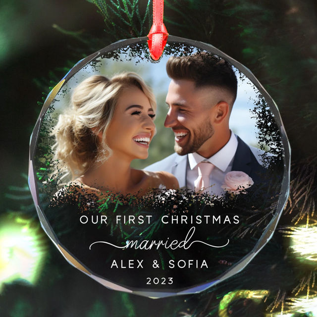 Picture of Couple Christmas Tree Crystal Ornaments with Photo - Custom Christmas Tree Ornament - Xmas Home Decor - Christmas Ornament