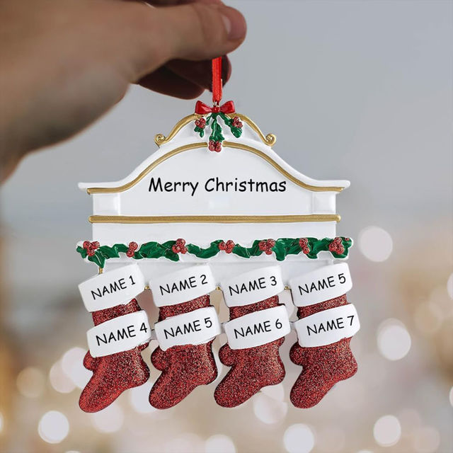 Picture of Personalised Resin Christmas Ornament with Names -  Family Christmas Stocking Ornament