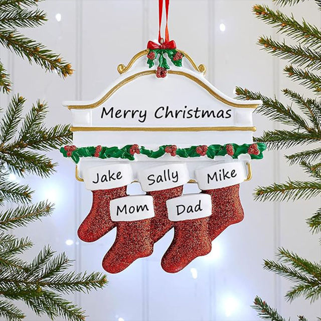 Picture of Personalised Resin Christmas Ornament with Names -  Family Christmas Stocking Ornament