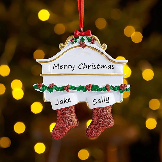 Picture of Personalised Resin Christmas Ornament with Names -  Family Christmas Stocking Ornament