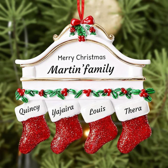Picture of Personalised Resin Christmas Ornament with Names -  Family Christmas Stocking Ornament