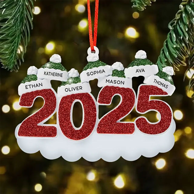 Picture of Personalised Resin Christmas Ornament with Names -  Christmas Tree Ornament - Green Hats