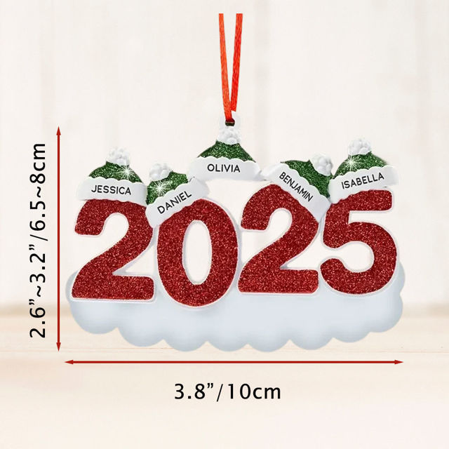 Picture of Personalised Resin Christmas Ornament with Names -  Christmas Tree Ornament - Green Hats