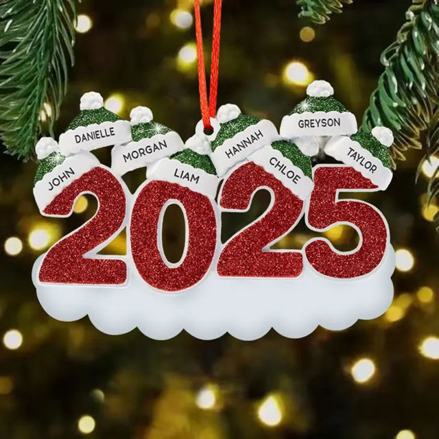 Picture of Personalised Resin Christmas Ornament with Names -  Christmas Tree Ornament - Green Hats