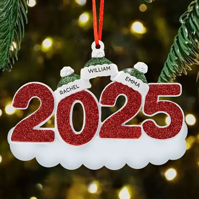 Picture of Personalised Resin Christmas Ornament with Names -  Christmas Tree Ornament - Green Hats