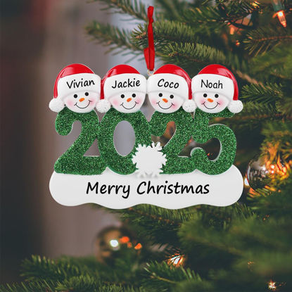 Picture of Personalised Resin Christmas Ornament with Names - Family Christmas Snowman Ornament