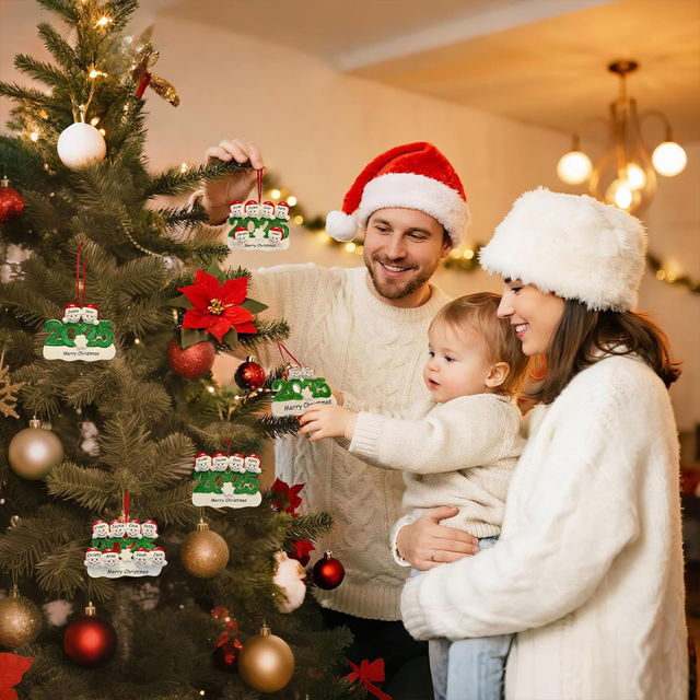 Picture of Personalised Resin Christmas Ornament with Names - Family Christmas Snowman Ornament
