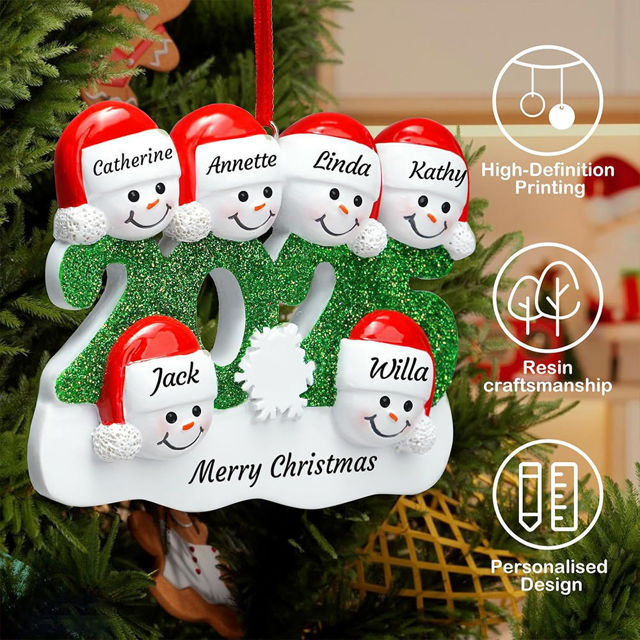 Picture of Personalised Resin Christmas Ornament with Names - Family Christmas Snowman Ornament