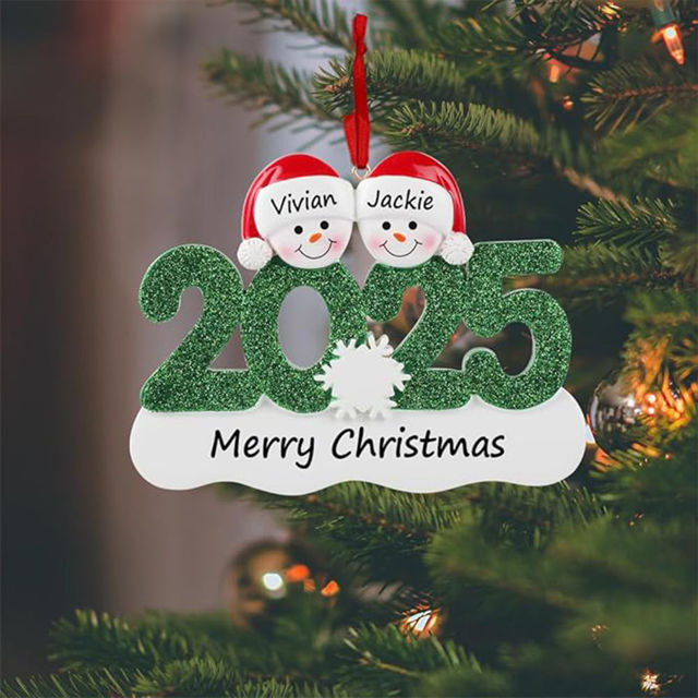 Picture of Personalised Resin Christmas Ornament with Names - Family Christmas Snowman Ornament