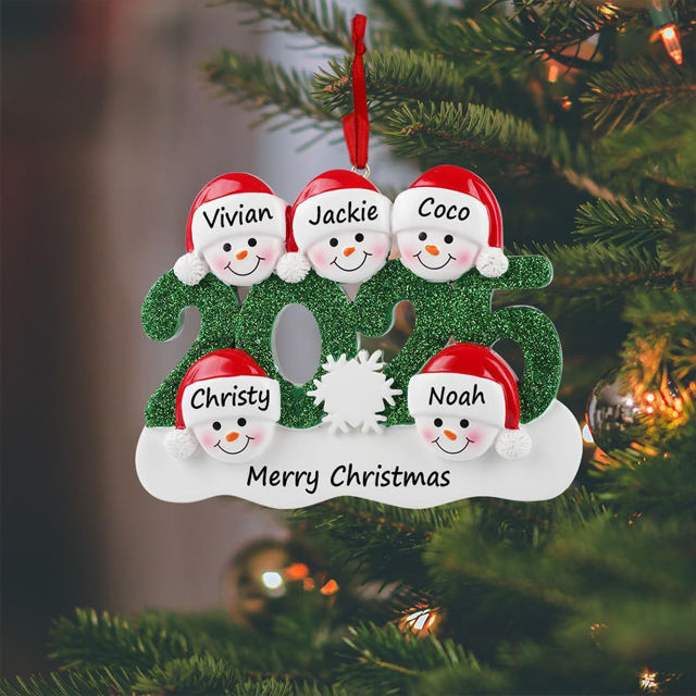Picture of Personalised Resin Christmas Ornament with Names - Family Christmas Snowman Ornament