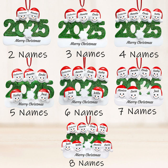 Picture of Personalised Resin Christmas Ornament with Names - Family Christmas Snowman Ornament