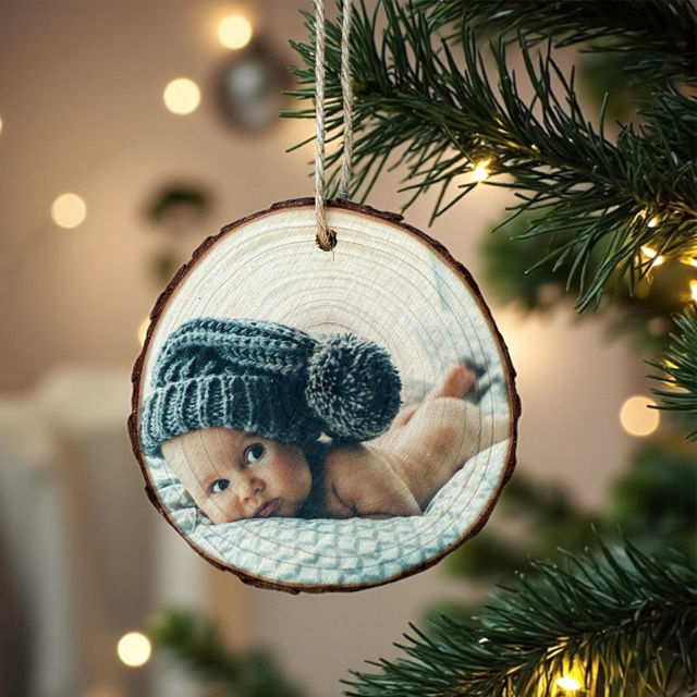 Picture of Personalised Wood Christmas Tree Ornament with Photo -  Family Christmas Ornament - Christmas Decor