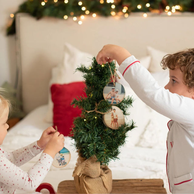 Picture of Personalised Wood Christmas Tree Ornament with Photo -  Family Christmas Ornament - Christmas Decor