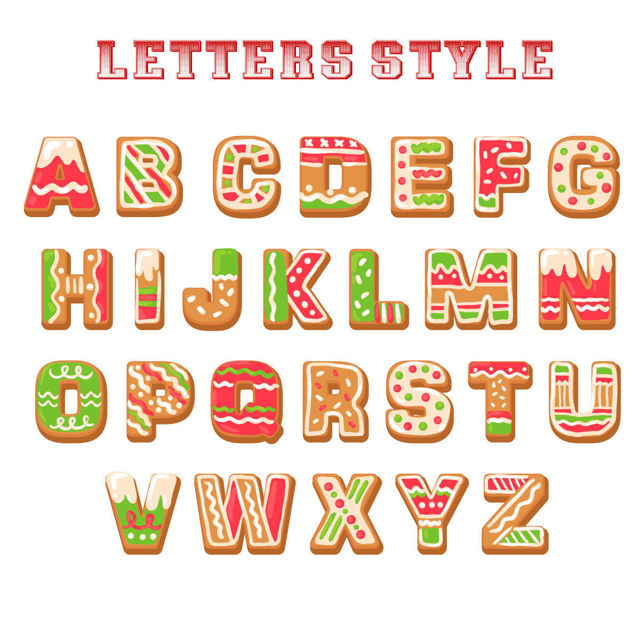 Immagine di Ornamento natalizio personalizzato con lettera del nome - Etichetta per calza della Befana per bambini - Carattere di dessert colorato - Ornamento per bambini - Etichette natalizie - Set da 3 pezzi