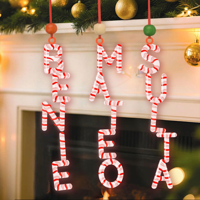 Picture of Personalised Christmas Name Letter Ornament - Stocking Tag for Kids - Red and White Balloon Font - Kids Ornament - Christmas Tags - 3-Piece Set