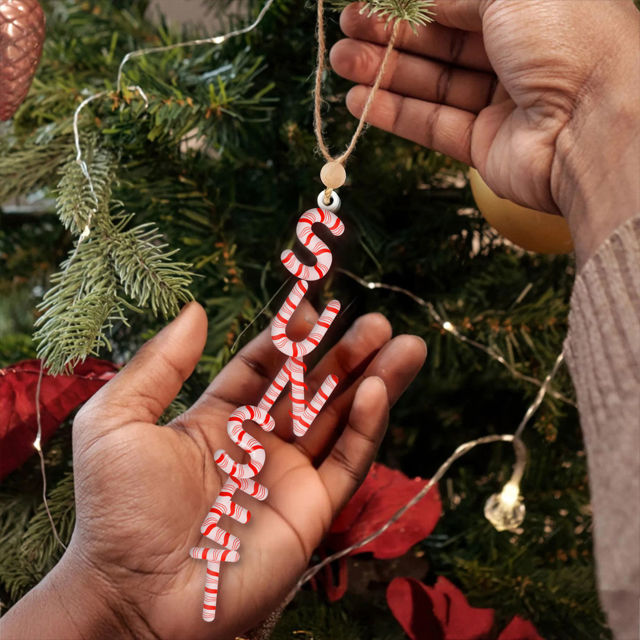 Picture of Personalised Christmas Name Letter Ornament - Stocking Tag for Kids - Red and White Balloon Font - Kids Ornament - Christmas Tags - 3-Piece Set