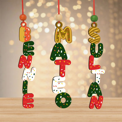 Picture of Personalised Christmas Name Letter Ornament - Stocking Tag for Kids - Toddler Christmas Tag - Kids Ornament - Christmas Tags - 3-Piece Set