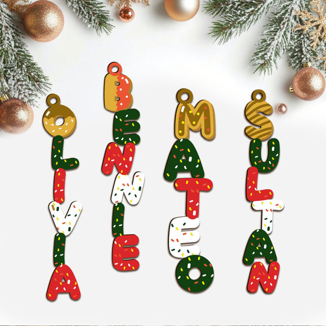 Picture of Personalised Christmas Name Letter Ornament - Stocking Tag for Kids - Toddler Christmas Tag - Kids Ornament - Christmas Tags - 3-Piece Set