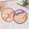 Picture of Personalised Wooden Birth Announcement Disc - Newborn Name Sign - 3D Wooden Baby Sign - Baby Shower Gift
