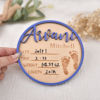 Picture of Personalised Wooden Birth Announcement Disc - Newborn Name Sign - 3D Wooden Baby Sign - Baby Shower Gift