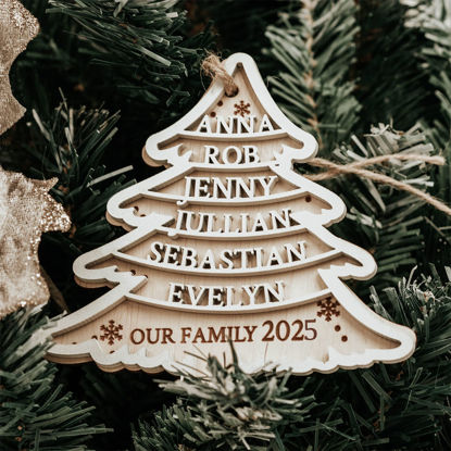 Picture of Personalized Tree Shaped Christmas Ornament - Family Christmas Ornament with Names - Set of 3 Identical Signs - Wood Christmas Tree Ornament