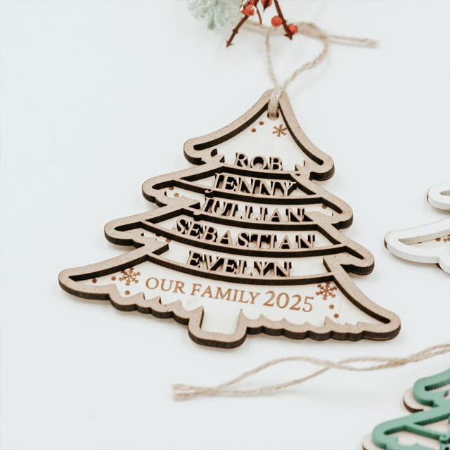 Picture of Personalized Tree Shaped Christmas Ornament - Family Christmas Ornament with Names - Set of 3 Identical Signs - Wood Christmas Tree Ornament