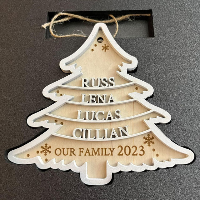 Picture of Personalized Tree Shaped Christmas Ornament - Family Christmas Ornament with Names - Set of 3 Identical Signs - Wood Christmas Tree Ornament