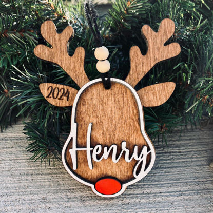 Picture of Custom Wooden Christmas Ornament Set - Elk Shaped Family Christmas Ornament with Names Set