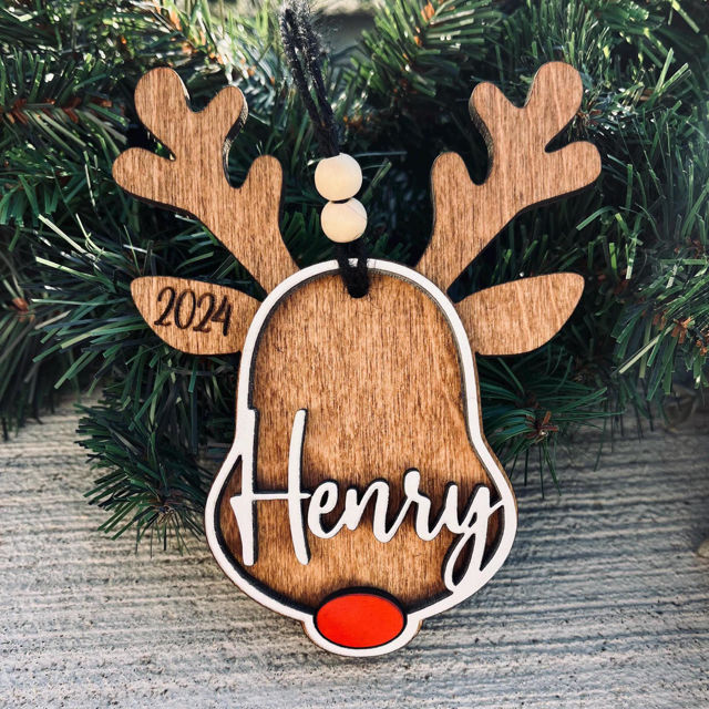 Picture of Custom Wooden Christmas Ornament Set - Elk Shaped Family Christmas Ornament with Names Set