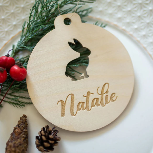 Picture of Custom Wooden Christmas Ornament set - Family Christmas Ornament with Names - Circle Shaped Christmas Ornament