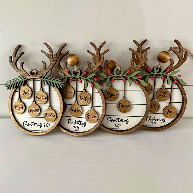 Picture of Personalized Wooden Christmas Ornaments - Custom Family Christmas Ornament with Names - Circle Shaped Christmas Ornament