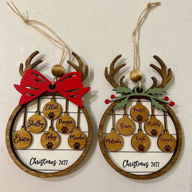 Picture of Personalized Wooden Christmas Ornaments - Custom Family Christmas Ornament with Names - Circle Shaped Christmas Ornament